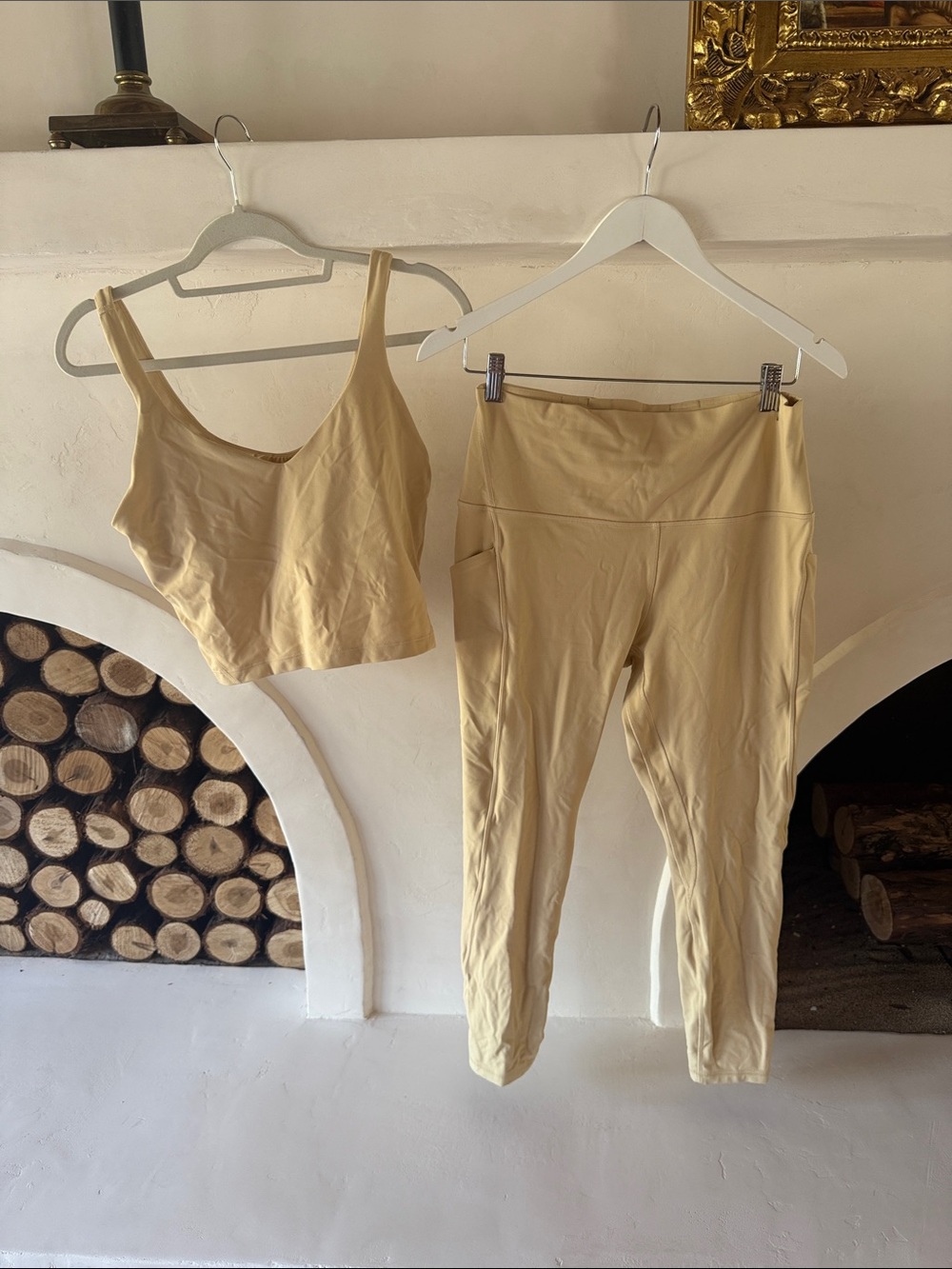 Lululemon Cream Active Leggings with Matching Crop Tank
